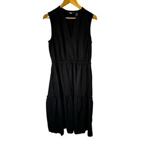 Lands’ End Women’s Black Lyocell Tiered Midi Dress Size M NWT Pockets Minimalist